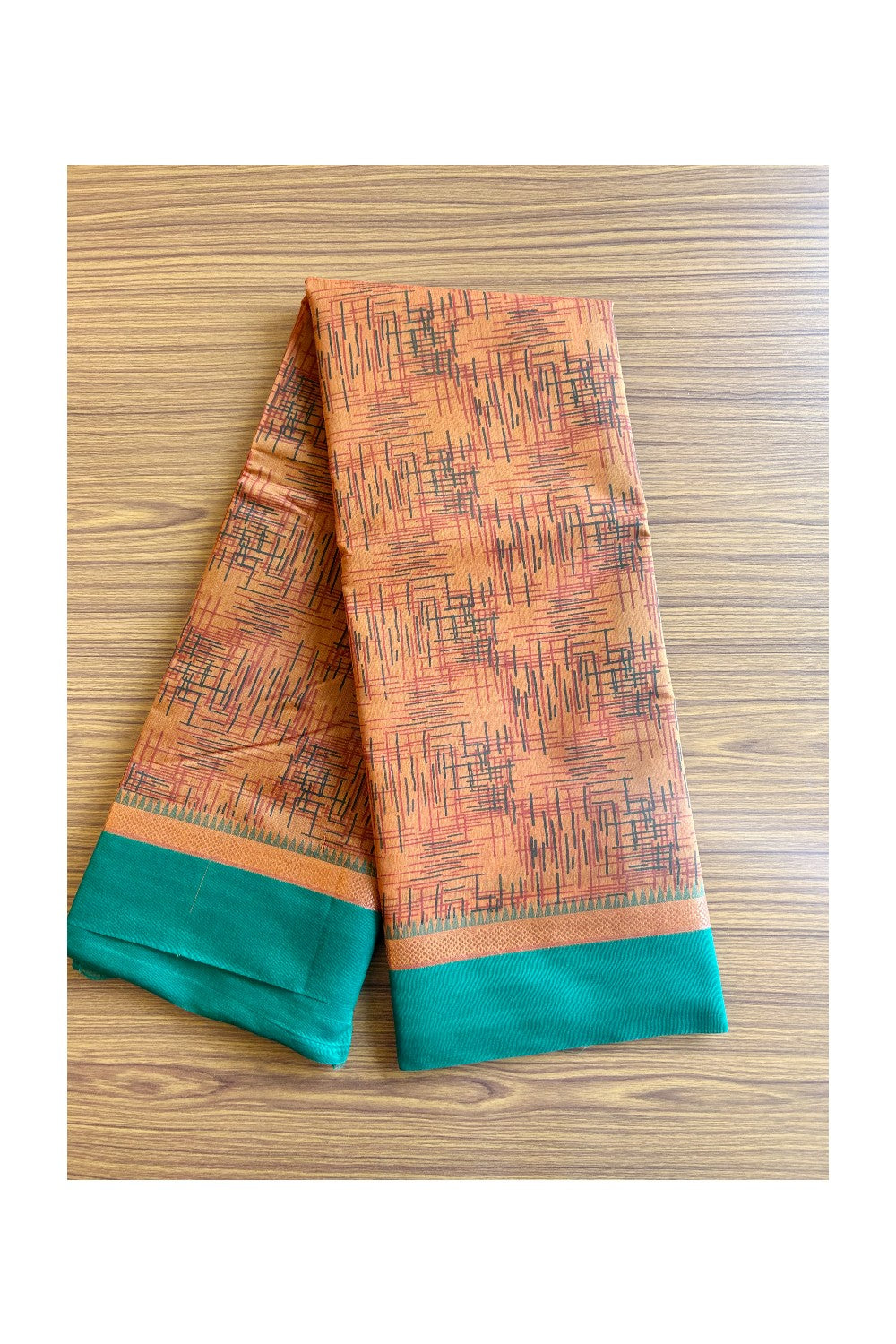 KaithariKada- Balaramapuram Saree - 100% PURE Cotton Silk - Orange & Green Design - 4KK1004DHA