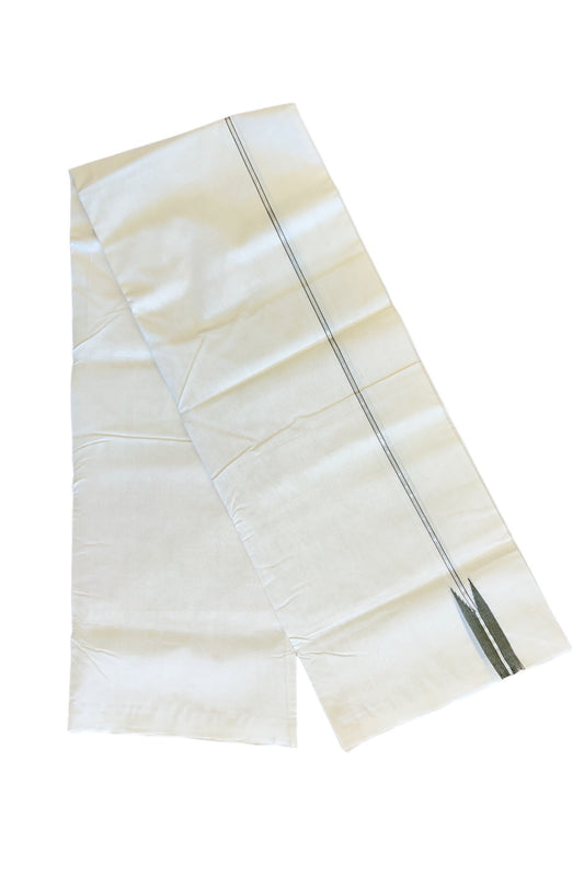30% DISCOUNT! KaithariKada BALARAMAPURAM HANDLOOM Unakkupaav - 100% PURE Cotton 100x100 Double Mundu/Dhoti OFF WHITE (Unbleached) - PULIYILAKKARA Silver Kasavu & Green Chutty KARA - 4KK135RAM