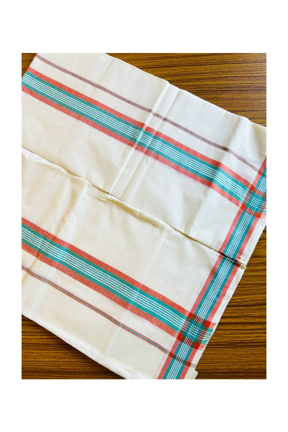 16% Discount!! KaithariKada - Kerala Cotton Single Set Mundu - Orange & Green Kara - 4KK301VIN