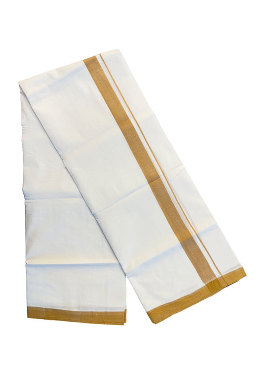 30% Discount! KaithariKada Balaramapuram Handloom 100% Millpaav Cotton Double Mundu/Dhoti Pure white - 100x100 Mustard yellow Mulloth Border 3.70m (8 Muzham) - 4KK404RAM