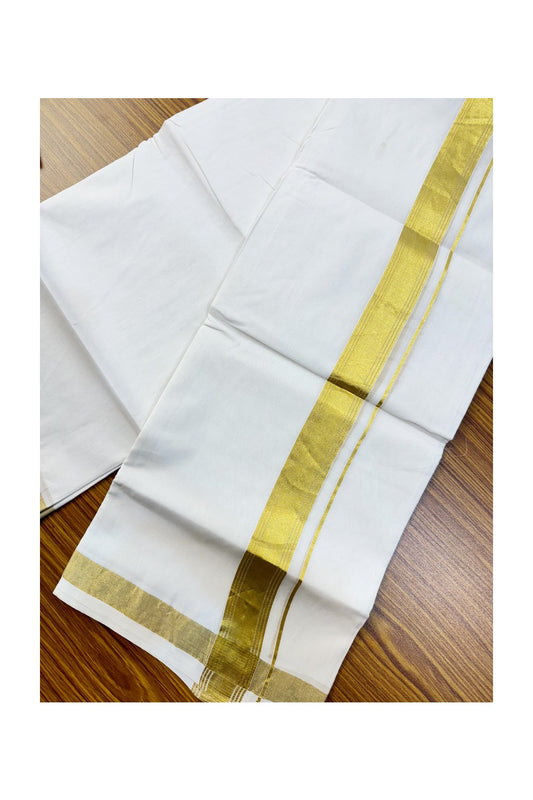 25% DISCOUNT! KaithariKada HANDLOOM Unakkupaavu Balaramapuram - 100% Cotton Double Pure White - Mundu/Dhoti -100x100  2inch Gold Kasavu Striped Kara  - 4KK409SOM