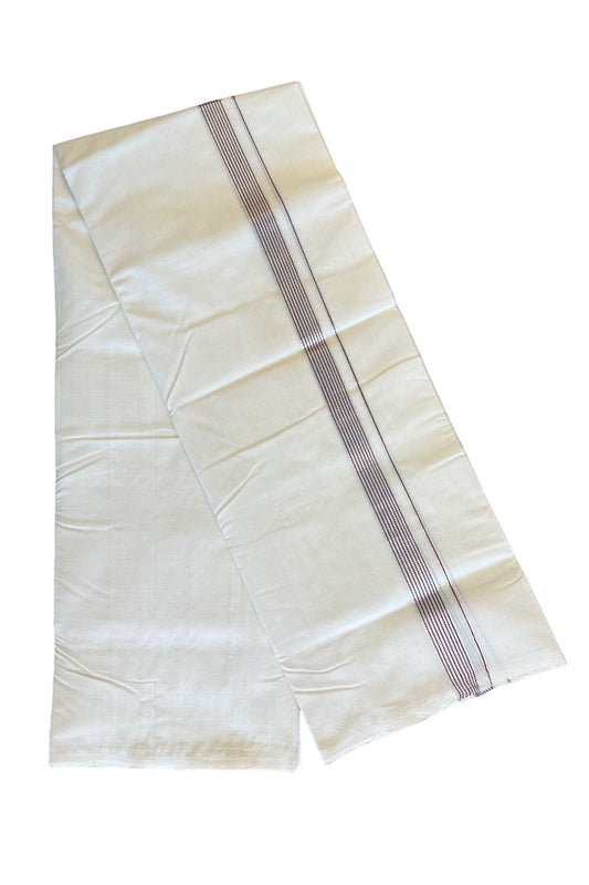 25% DISCOUNT!! KaithariKada HANDLOOM UNAKKUPAAV Balaramapuram - 100% PURE Cotton OFF White (Unbleached) Double Mundu/Dothi - Maroon & Silver kasavu Striped kara - 4KK458SOM