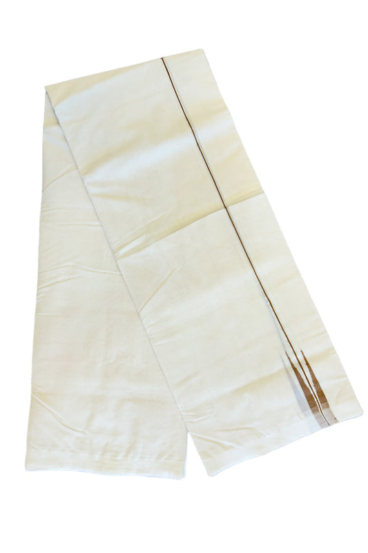 30% DISCOUNT!! KaithariKada HANDLOOM Millpaav Balaramapuram - 100% PURE Cotton OFF White - (Unbleached) Double Mundu/Dothi - 2 cm Puliyilakkara silver kasavu Brown chutty - 4KK476RAM
