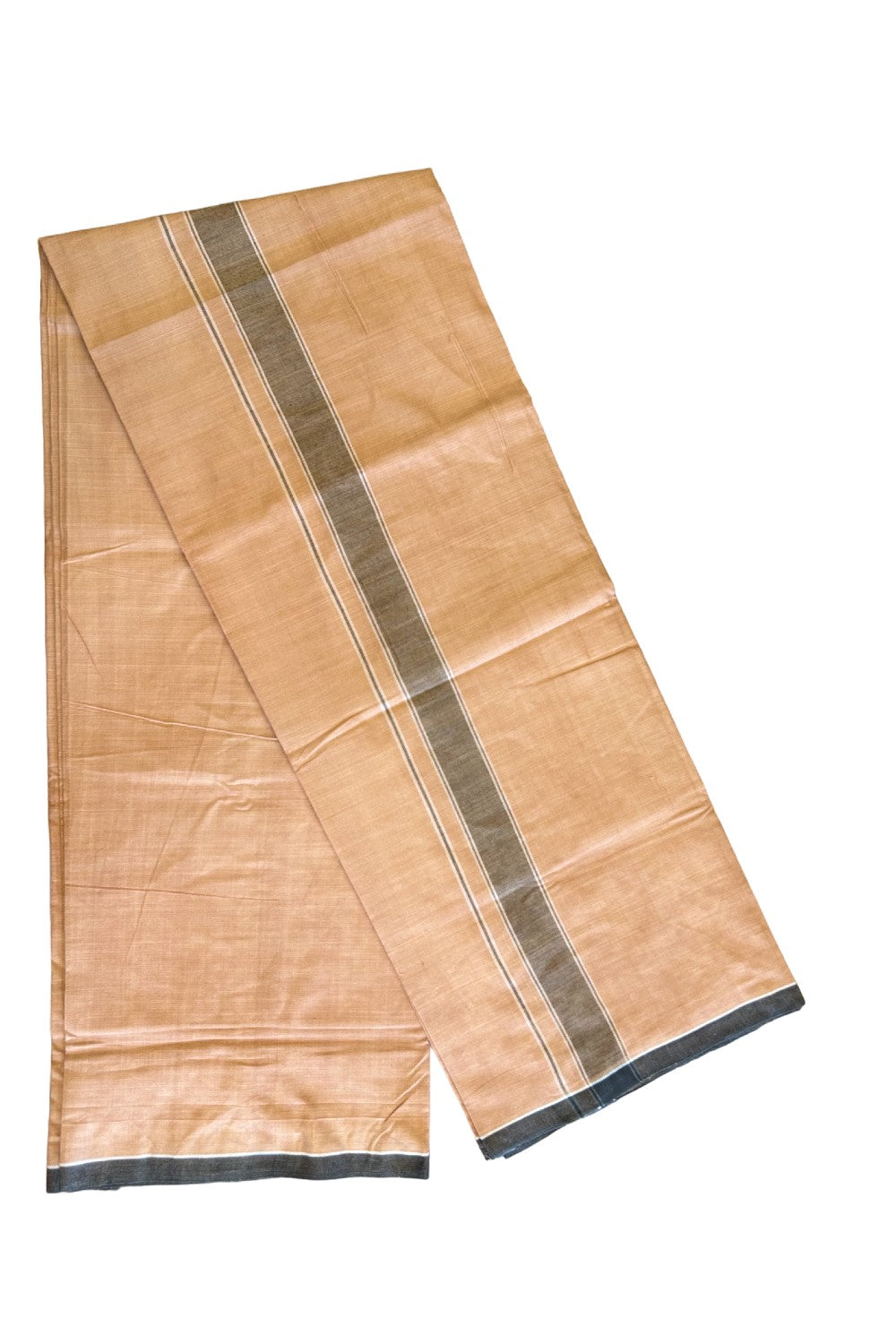 16% DISCOUNT ! KaithariKada Kalamachal 100% Pure Cotton - (80X80) Twisted Thread Handloom Single Mundu/Dhoti - KAVI  BODY & Black STRIPES 2inch Kara- 4KK479KAL