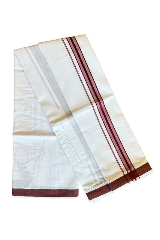 KaithariKada Balaramapuram COTTON SINGLE PURE WHITE VELCRO Mundu/Dhoti  - 1.75inch Maroon kara (2 metre / 4 muzham)- 4KK485SRI