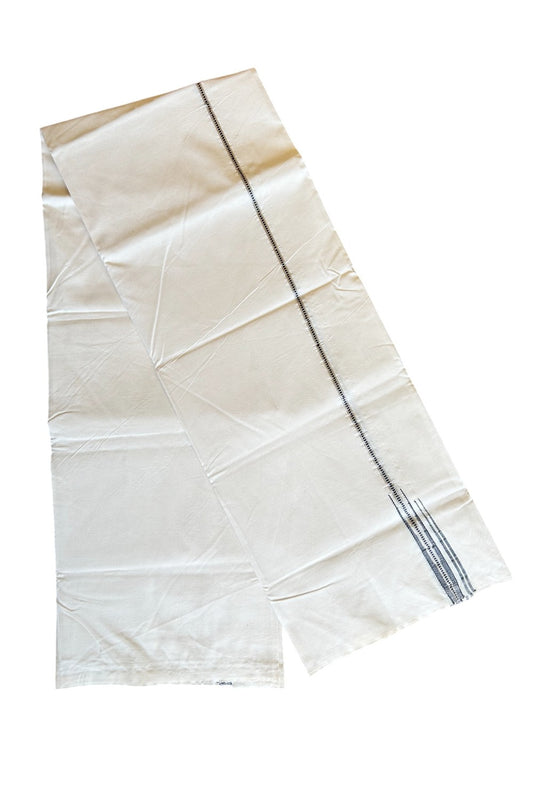 33% DISCOUNT!!  KaithariKada Balaramapuram 100% Cotton Single Off white - (Unbleached) Mundu/Dhoti-100x100 1 cm  Chutty Puliyilakkara Muthukuri Silver Kasavu &  Black Kara  (2 meter / 4 muzham) - 3KK489ASH