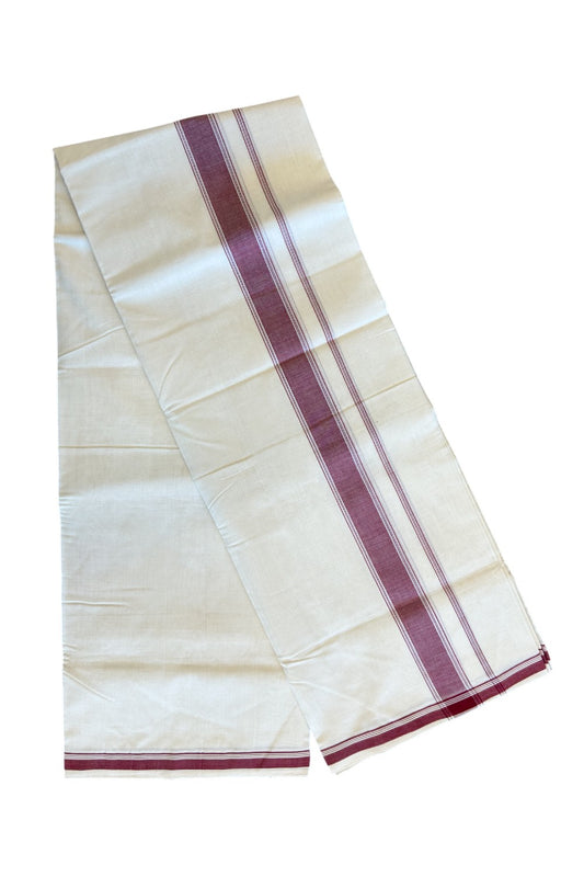 30% Discount KaithariKada HANDLOOM Unakkupaav Balaramapuram - 100% PURE Cotton off white (Unbleached) Double Mundu/Dhoti -  1.inch Maroon Kara-158