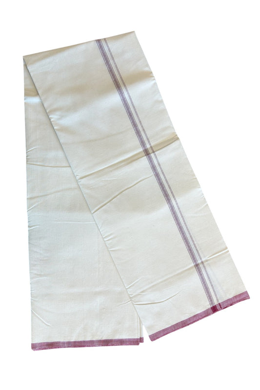 SIGNATURE KAITHARIKADA EXCLUSIVE SINGLE DHOTI - 25% Discount!!! 100% Cotton Balaramapuram HANDLOOM Single Mundu/Dhoti - Off White - (Unbleached) 1 cm Maroon & Silver KASAVU Kara (2 meter / 4 muzham)- 4KK5050KAI