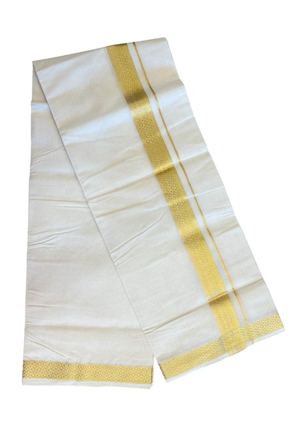 30% DISCOUNT! KaithariKada HANDLOOM Millpaav Balaramapuram - 100% PURE Cotton Off White (Unbleached) Double Mundu/Dhoti - 2.25 inch Designer Kasavu Kara - 29