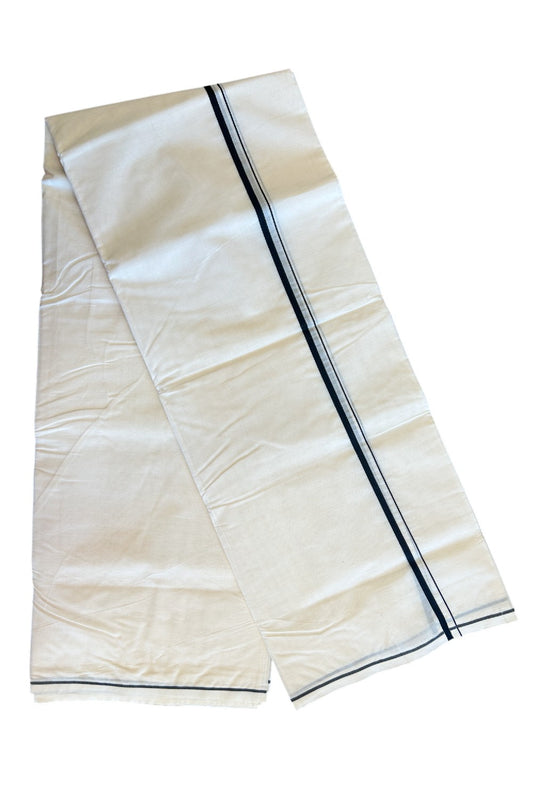 34% DISCOUNT! KaithariKada Balaramapuram 100% Cotton Double Off white - (Unbleached) - Mundu/Dhoti-100x100 - 0.5 inch  Black Thin Kara 4.26 mtr - 12