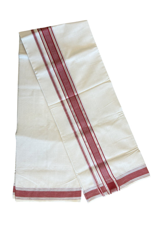 25% DISCOUNT!KaithariKada Handloom  Balaramapuram 100% Cotton Double Off white (Unbleached) Mundu/Dhoti-100X100- 2.75 inch Silver  Kasavu & Red Kara.-6.