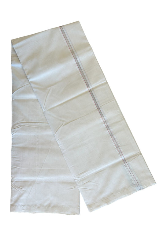 30% DISCOUNT! KaithariKada BALARAMAPURAM HANDLOOM Unakkupaav- 100% PURE Cotton 100x100 Double Mundu/Dhoti OFF WHITE - (Unbleached) -PEACH & Silver Kasavu  0.75 inch PULIYILAKKARA  Chutty- 4KK506RAM