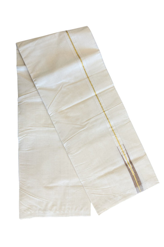 30% DISCOUNT!! KaithariKada HANDLOOM Millpaav Balaramapuram - 100% PURE Cotton OFF White (Unbleached) Double Mundu/Dothi - Puliyilakkara kasavu maroon chutty & stripes - 14KK86RAM