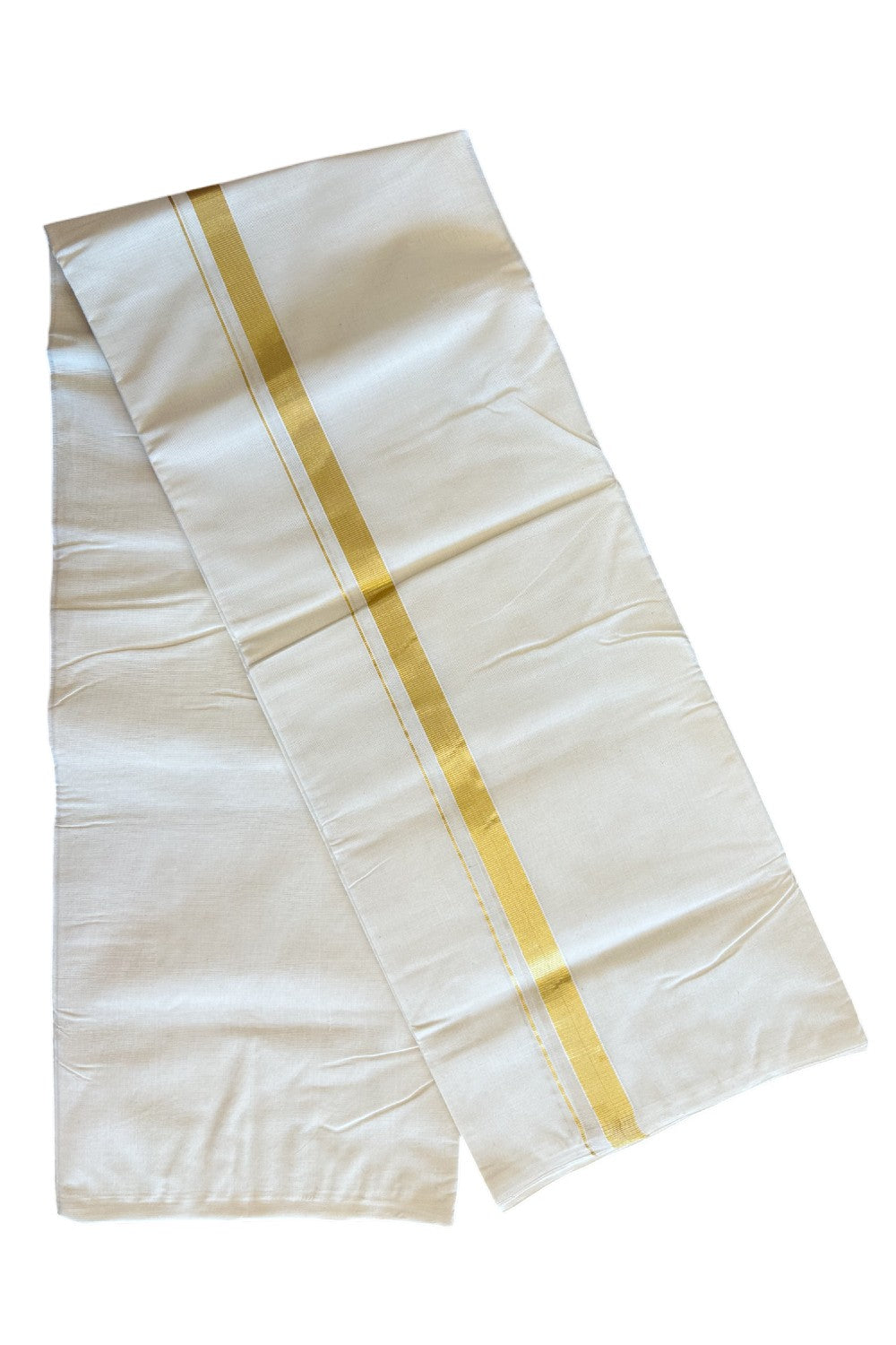 25% Discount !! KaithariKada HANDLOOM Millpaav Balaramapuram - 100% PURE Cotton Off white (Unbleached) Double Mundu/Dhoti - 1.25 inch Kasavu Kara - 4KK5082RAM