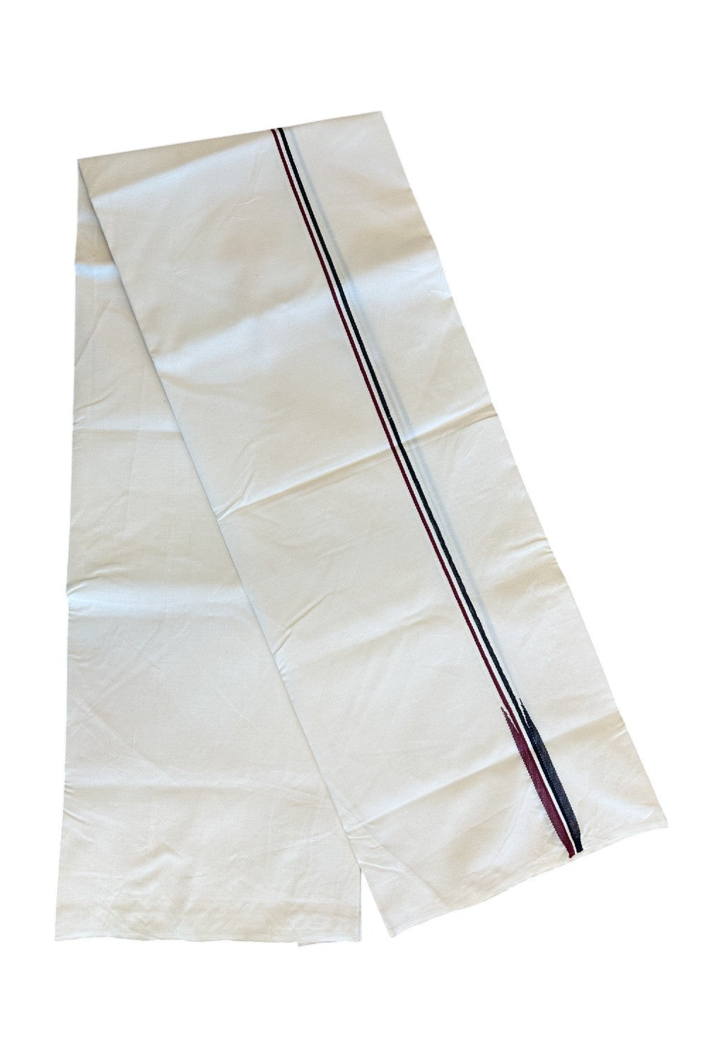 ADMK VESTHI 29% DISCOUNT ! KaithariKada Balaramapuram 100% COTTON SINGLE OFF WHITE (Unbleached) Mundu/Dhoti-100X100- 0.5 Inch  Puliyilakkara Maroon & Black Chutty Kara (2 metre - 4 muzham) - 4KK5084ASH