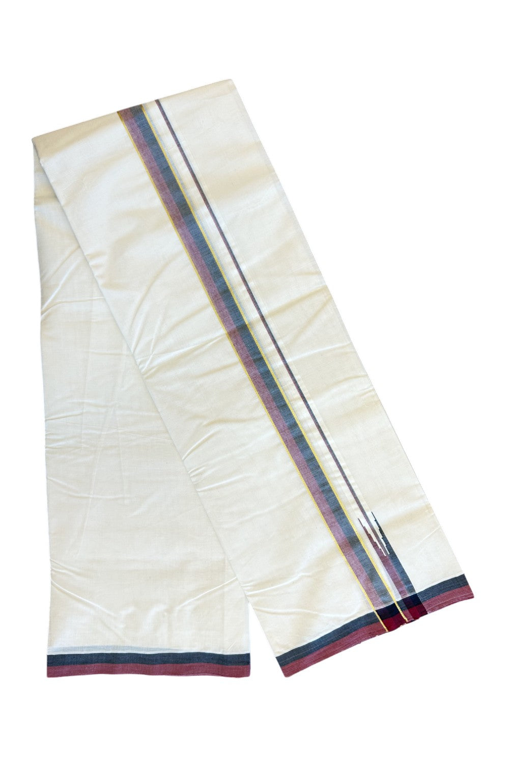 DMK Veshti - 26% Discount !! KaithariKada Balaramapuram Double Off white - (Unbleached) Mundu/Dhoti - 100X100 - 1.15 inch Puliyilakkara Kasavu Maroon & Black Chutty Kara 3.80 meters (8 Muzham) - 4KK5125ASH