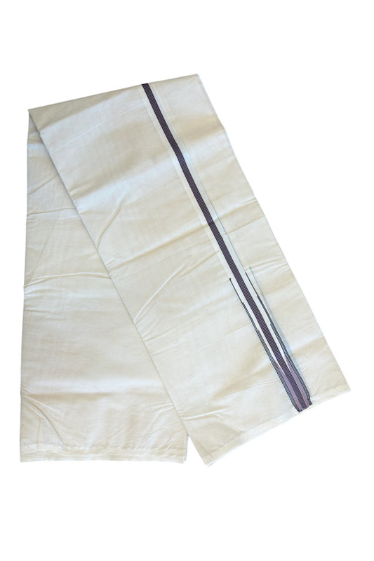 SHORT DHOTI SPECIAL! Kaitharikada.com - 19% Discount! Balaramapuram Double Off white - (Unbleached) Mundu/Dhoti - 100X100 - 1.25 inch Kara & 45 inches Height  Puliyilakkara Lavender & Black Striped Chutty Kara - 4KK5130ASH
