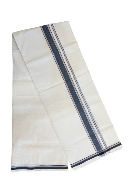 30% Discount!!! KaithariKada HANDLOOM UNAKKUPAAV Balaramapuram - 100% PURE Cotton OFF WHITE Double Mundu/Dhoti - 1.5 inch Black & Maroon striped Mulloth Kara - 4KK5136RAM