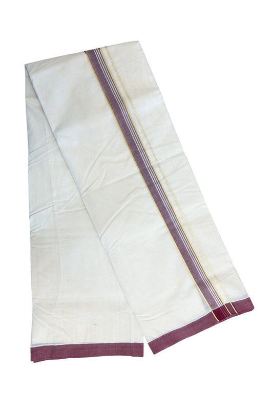 26% Discount KaithariKada Balaramapuram 100% Cotton Double Off white - (Unbleached) - Mundu/Dhoti- 100x80 - 1.25 inch Gold Kasavu & Maroon Striped Kara 3.70 mtr (8 Muzham)- 4KK5140ASH