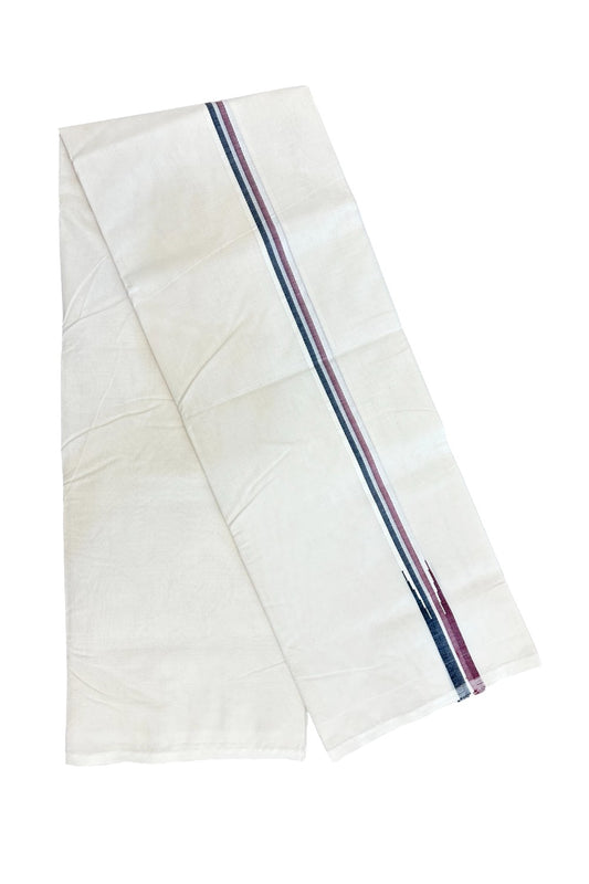 ADMK VESTHI 22% DISCOUNT ! KaithariKada Balaramapuram 100% COTTON DOUBLE OFF WHITE (Unbleached) Mundu/Dhoti-100X100- 1 Inch  Puliyilakkara Maroon & Black Big Chutty Kara - 4KK5145ASH