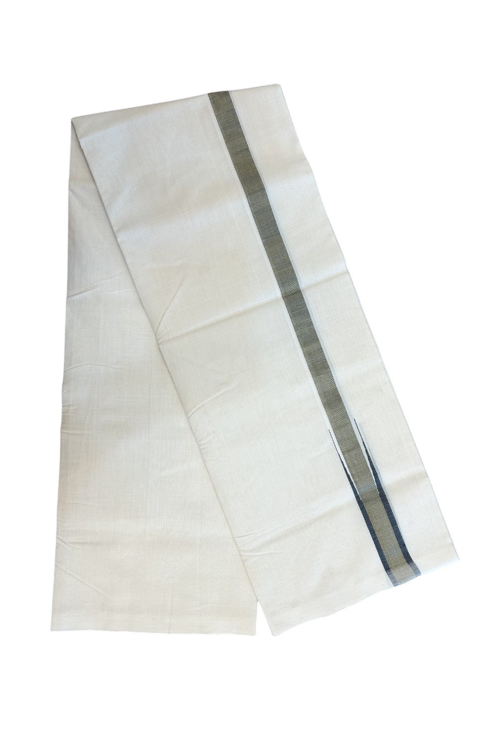25% DISCOUNT! KaithariKada BALARAMAPURAM HANDLOOM MILLPAAV - 100% PURE Cotton Off white (Unbleached) Double Mundu/Dhoti - 1.25 inch BLACK & Gold Kasav Chutty Kara - 9KK5170RAM