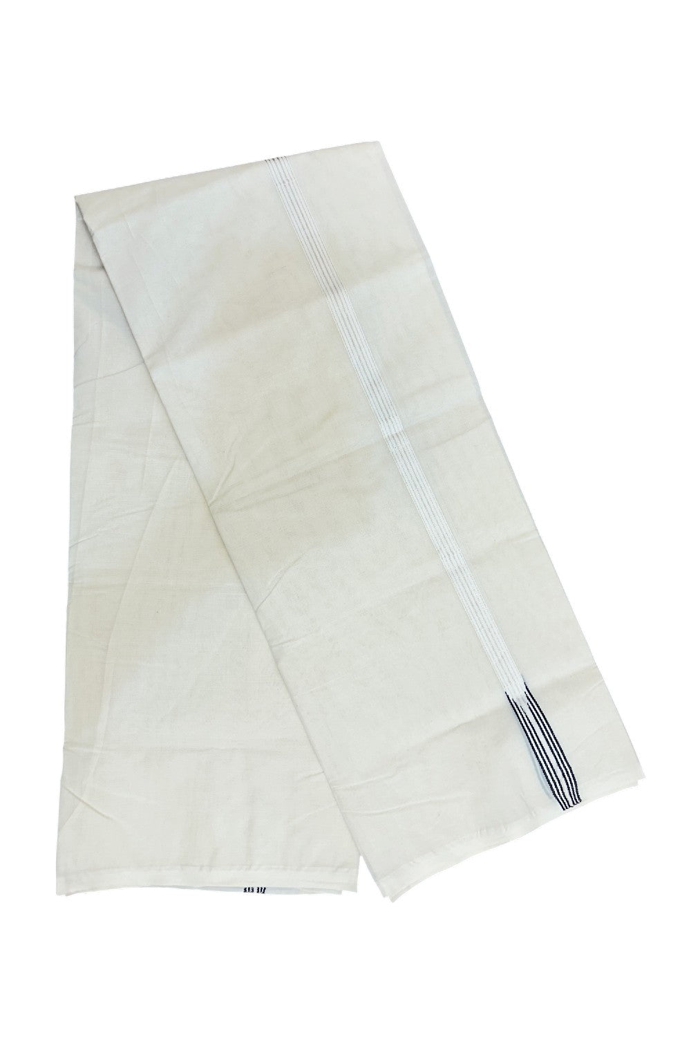 21% Discount! KaithariKada Balaramapuram 100% Cotton Off White - (Unbleached) - Double Mundu/Dhoti-100x100 - 0.75 inch 6 line Puliyilakkara Black & Silver Kasavu Chutty Kara - 4KK5179ASH