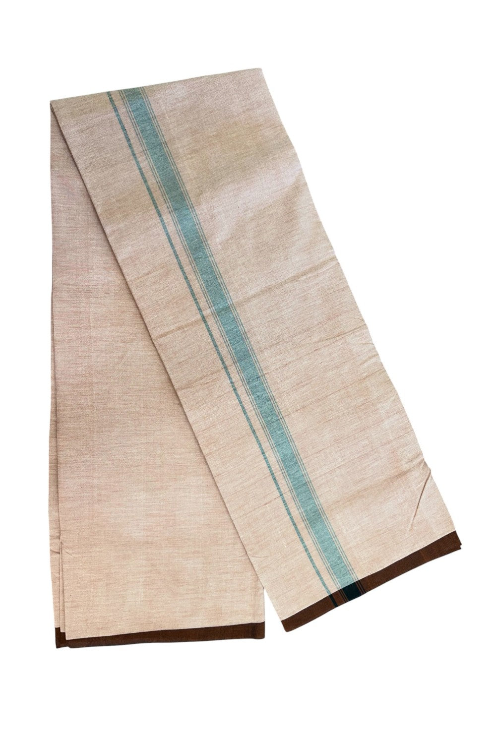 25% Discount ! KaithariKada 100% Cotton Balaramapuram HANDLOOM Single Mundu/Dhoti - Dark Peach Shaded COLOUR BODY & 1.25 inch Black Striped Kara (2 meter / 4 muzham) - 4KK5225KAI