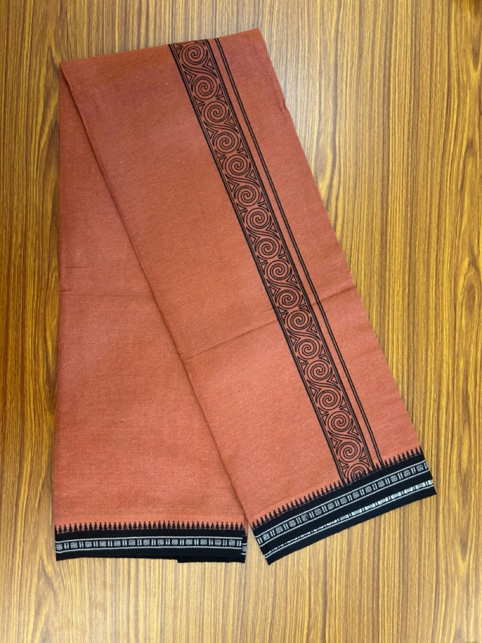 8% Discount!!! Kaitharikada 90% cotton 5 % Polyster Single Kavi - Kaily / Lungi - 3.25 inch Dark Black Tribal Kuppadam Border (2 meter / 4 muzham) - 4KK8027 AS