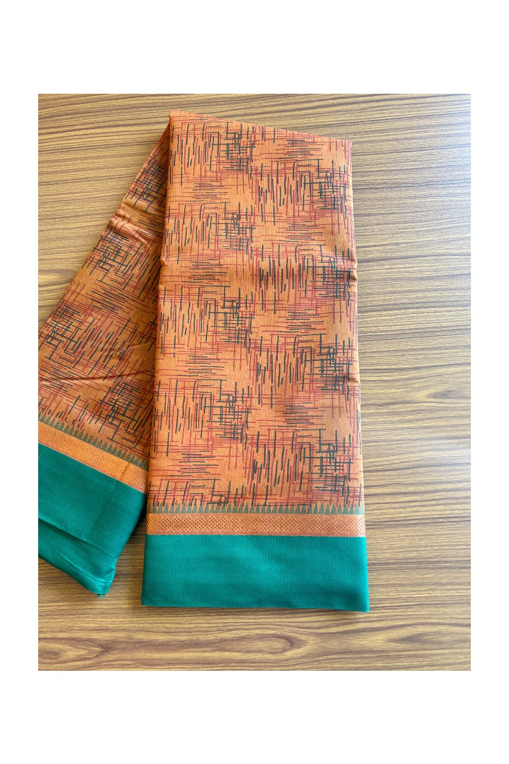KaithariKada- Balaramapuram Saree - 100% PURE Cotton Silk - Orange & Green Design - 4KK1004DHA