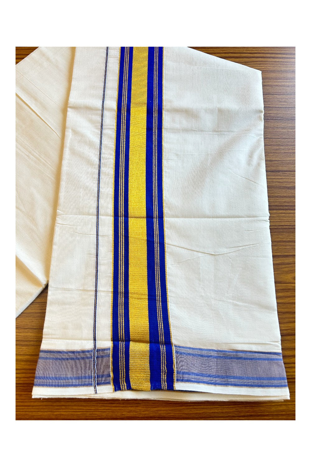 Kaitharikada Kerala Cotton Saree 4 inch Blue & Kasavu - 4KK303VIN