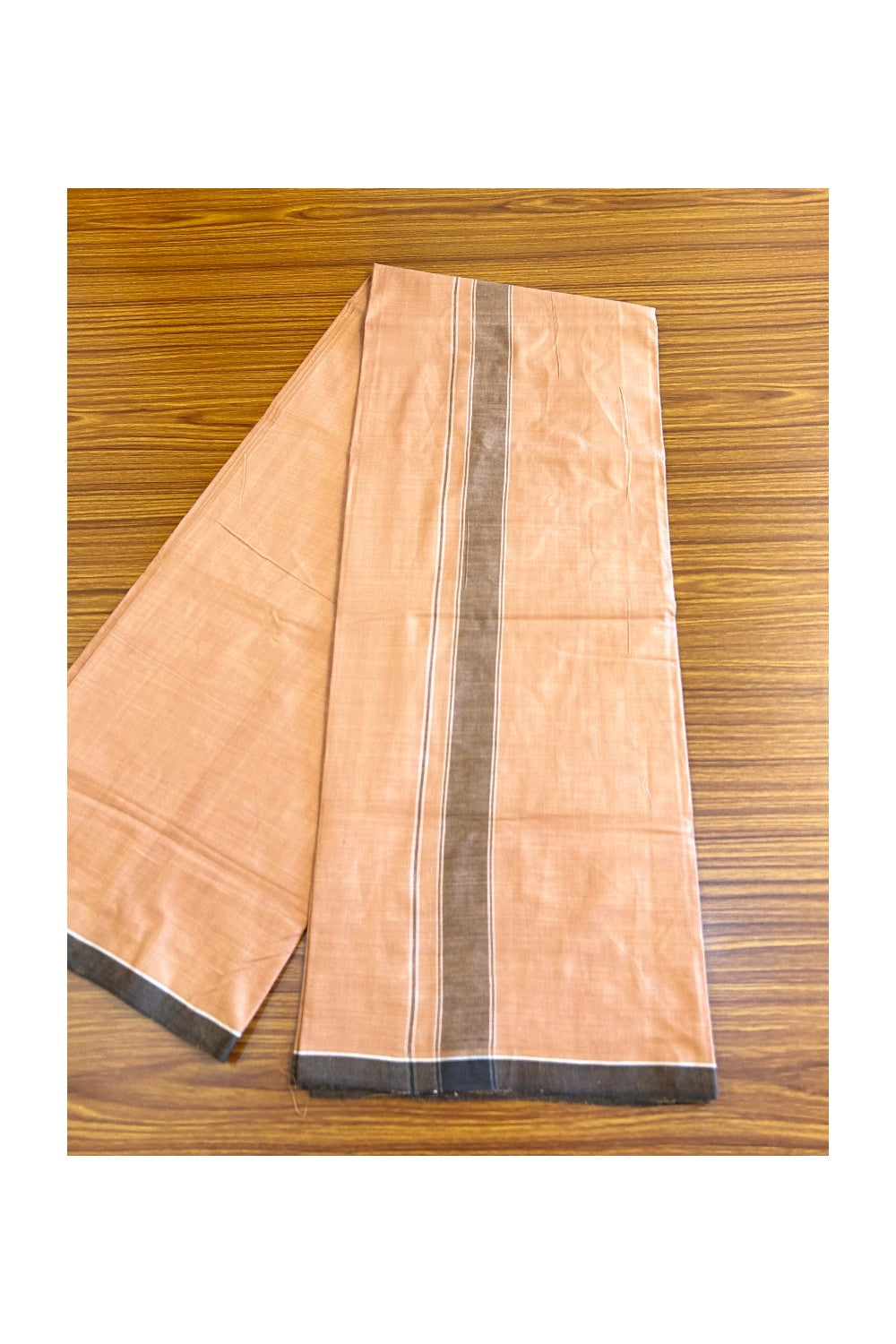16% DISCOUNT ! KaithariKada Kalamachal 100% Pure Cotton - (80X80) Twisted Thread Handloom Single Mundu/Dhoti - KAVI  BODY & Black STRIPES 2inch Kara- 4KK479KAL