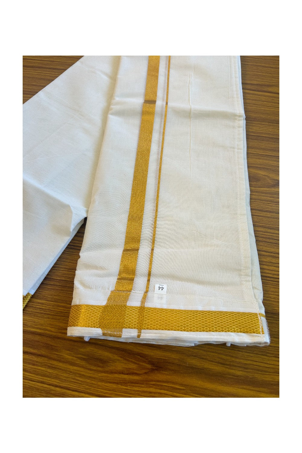 KaithariKada Balaramapuram 100% Pure Cotton SINGLE Off white VELCRO Mundu/Dhoti  - 1.5inch Gold Kasavu kara (2 metre / 4 muzham)- 4KK5016KK