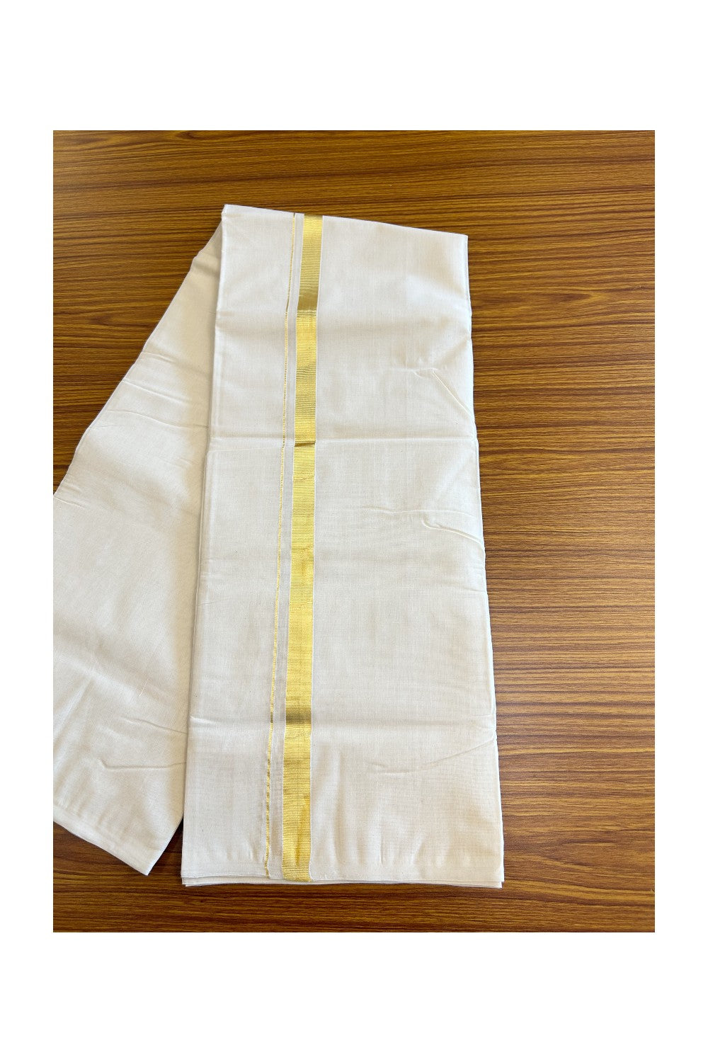 25% Discount !! KaithariKada HANDLOOM Millpaav Balaramapuram - 100% PURE Cotton Off white (Unbleached) Double Mundu/Dhoti - 1.25 inch Kasavu Kara - 4KK5082RAM
