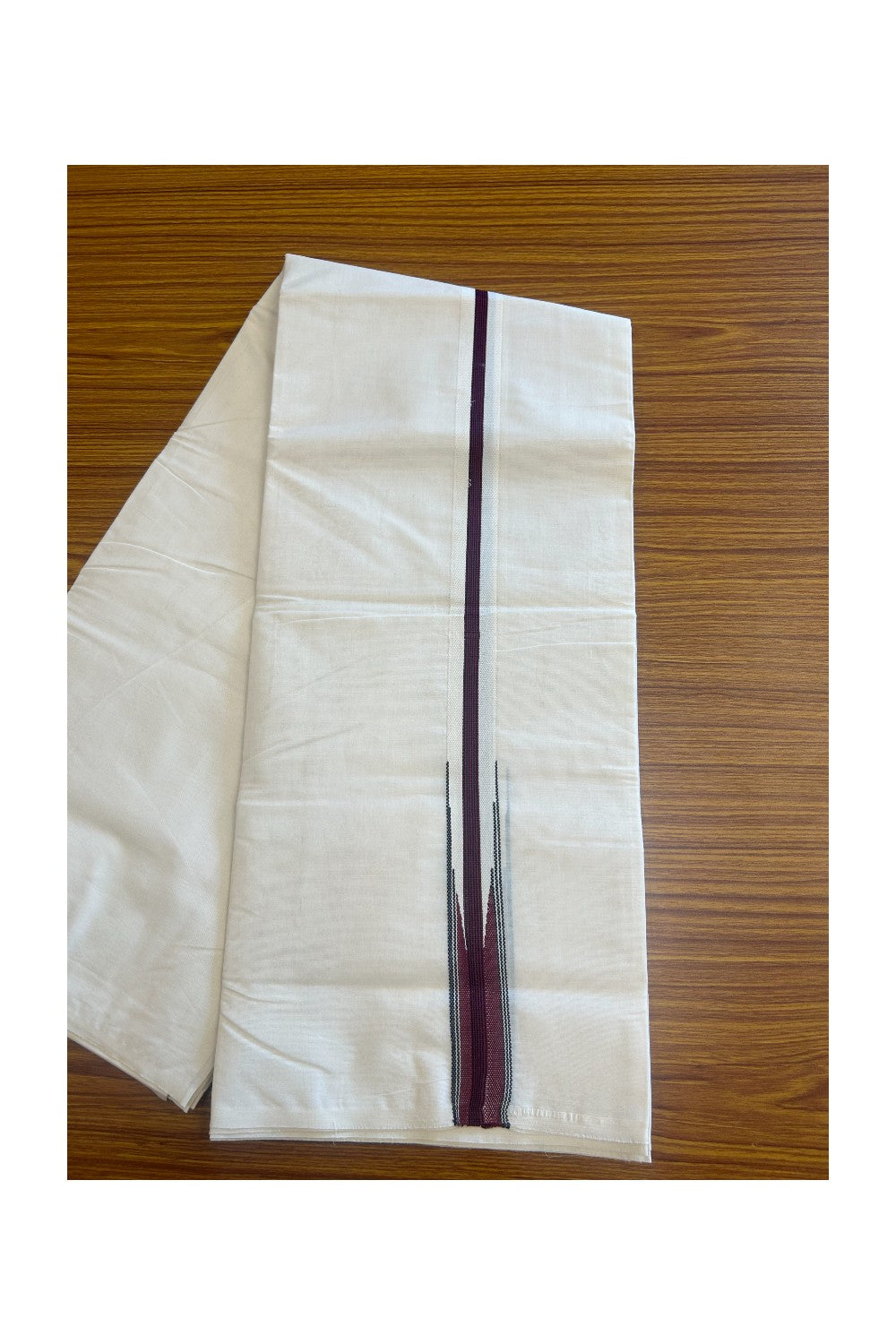 DMK Veshti - SHORT DHOTI SPECIAL! Kaitharikada.com - 27% Discount! Balaramapuram Double Off white - (Unbleached) Mundu/Dhoti - 100X100 - 1.25 inch Kara & 46 inches Height  Puliyilakkara Maroon & Black Striped Chutty Kara - 4KK5104ASH