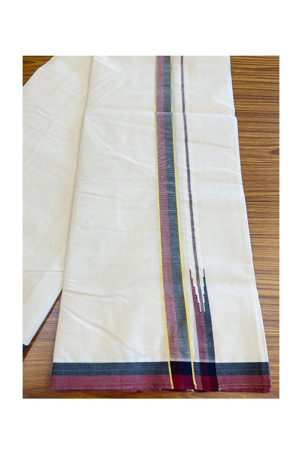 DMK Veshti - 26% Discount !! KaithariKada Balaramapuram Double Off white - (Unbleached) Mundu/Dhoti - 100X100 - 1.15 inch Puliyilakkara Kasavu Maroon & Black Chutty Kara 3.80 meters (8 Muzham) - 4KK5125ASH