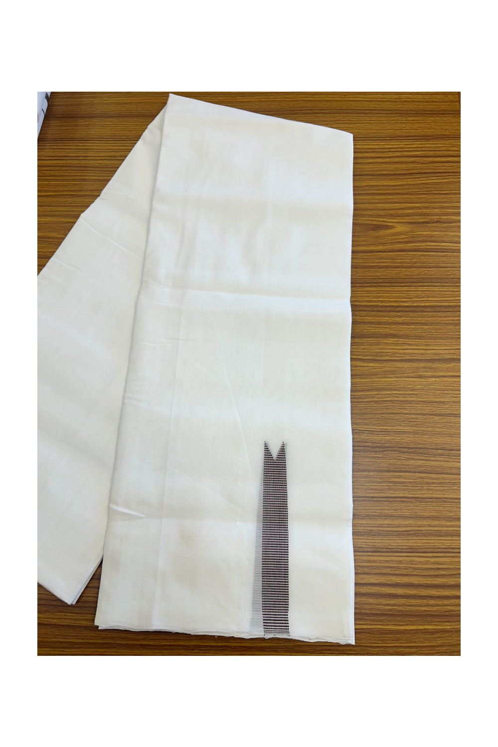 25% Discount!! NEW ULTRA PURE WHITE HANDLOOM Balaramapuram - 100% Mercerised Cotton Double Mundu/Dhoti - 120 twisted warp x 80s weft - 0.75 inch Puliyilakkara Maroon Striped Chutty Kara- 4KK5200REA