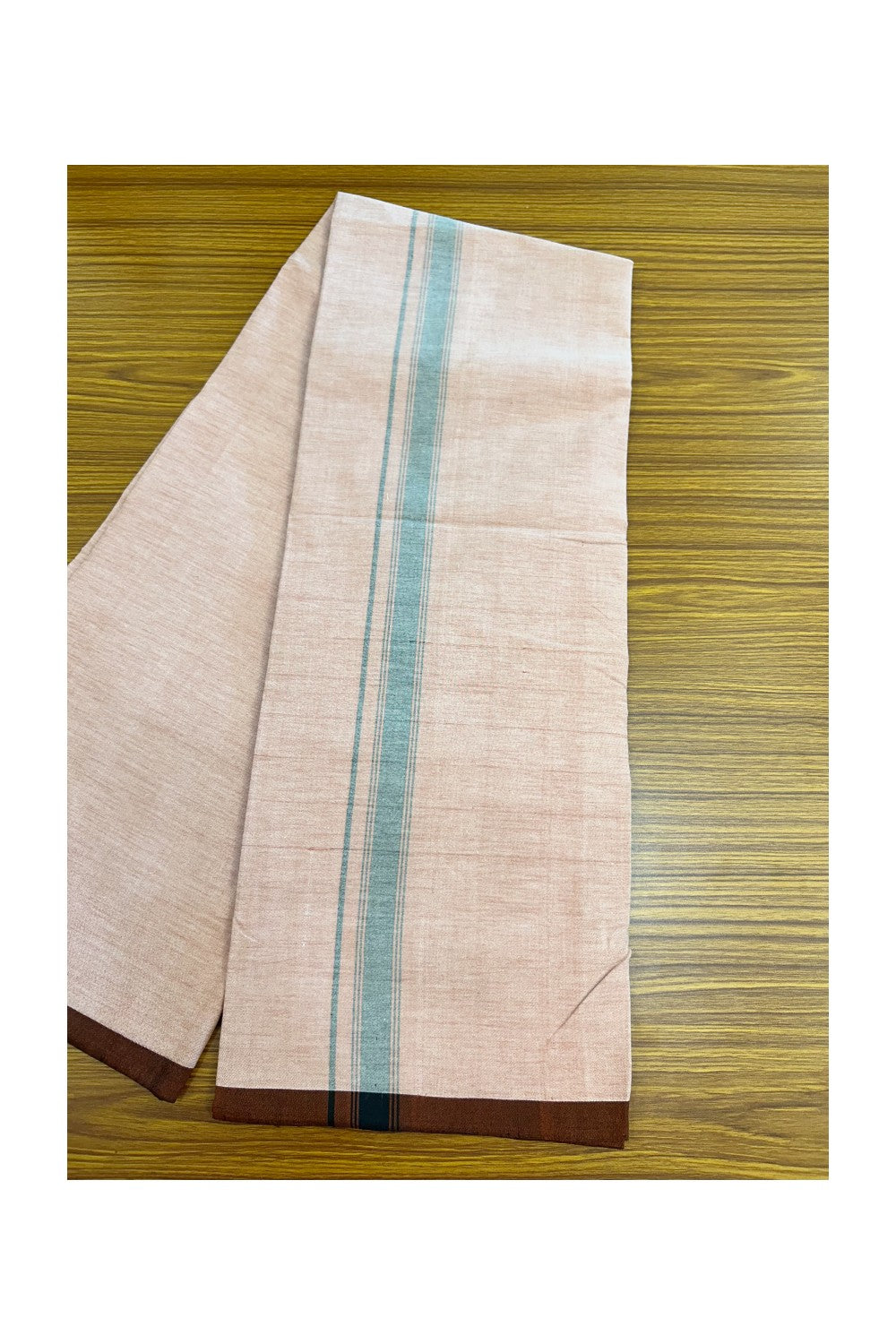 25% Discount ! KaithariKada 100% Cotton Balaramapuram HANDLOOM Single Mundu/Dhoti - Dark Peach Shaded COLOUR BODY & 1.25 inch Black Striped Kara (2 meter / 4 muzham) - 4KK5225KAI