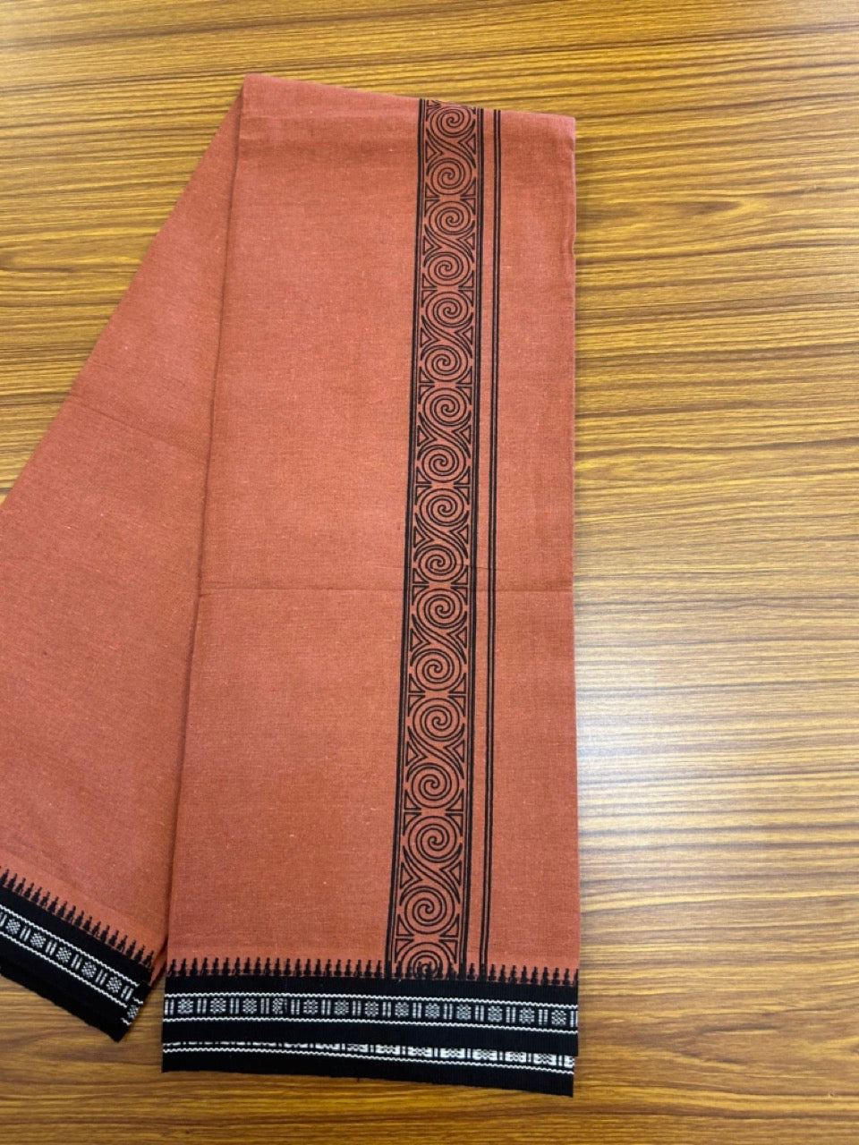 8% Discount!!! Kaitharikada 90% cotton 5 % Polyster Single Kavi - Kaily / Lungi - 3.25 inch Dark Black Tribal Kuppadam Border (2 meter / 4 muzham) - 4KK8027 AS