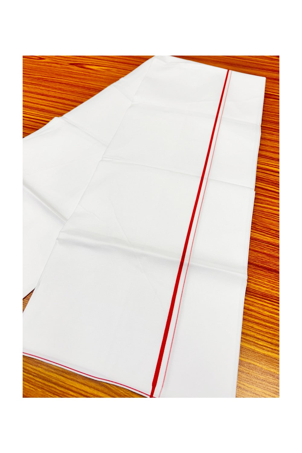 21% OFFER!! KaithariKada WRINKLE FREE Cotton PURE WHITE SINGLE Mundu/Dhoti-40X40 Red+Maroon 1 cm (2 meter / 4 muzham) Kara- 4uat