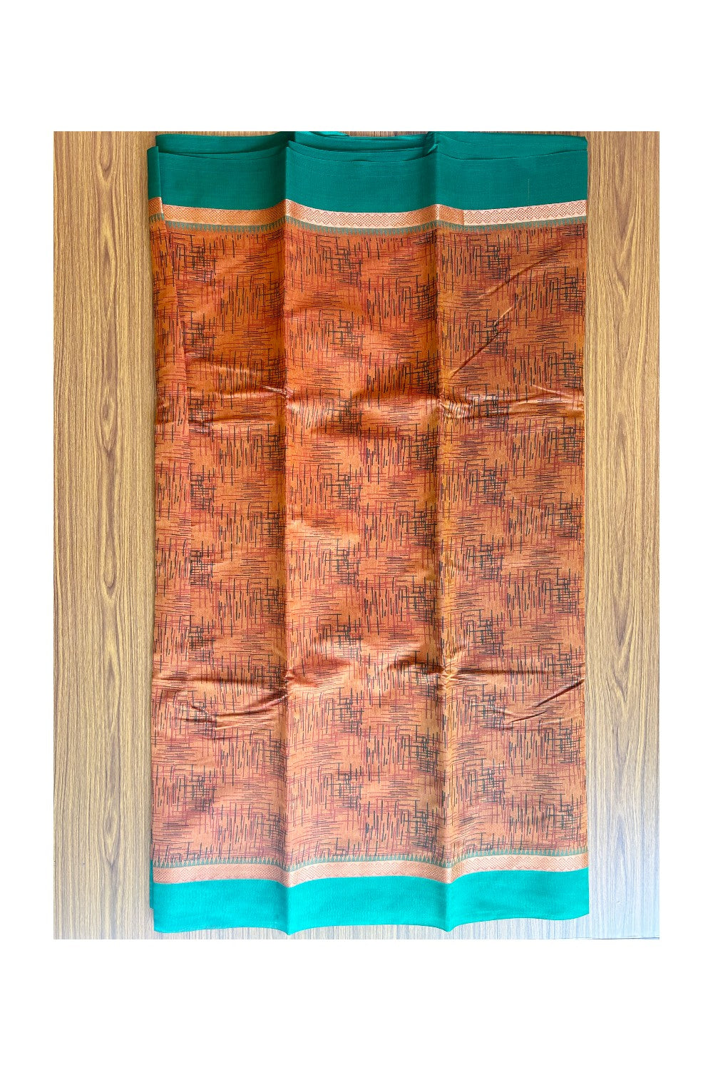 KaithariKada- Balaramapuram Saree - 100% PURE Cotton Silk - Orange & Green Design - 4KK1004DHA