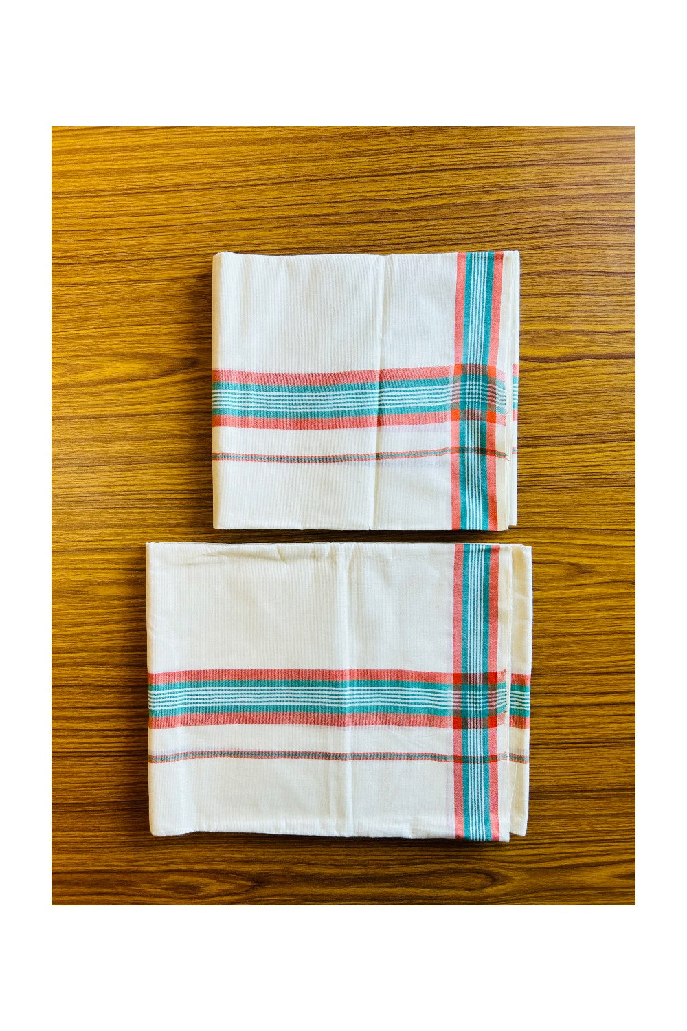 16% Discount!! KaithariKada - Kerala Cotton Single Set Mundu - Orange & Green Kara - 4KK301VIN
