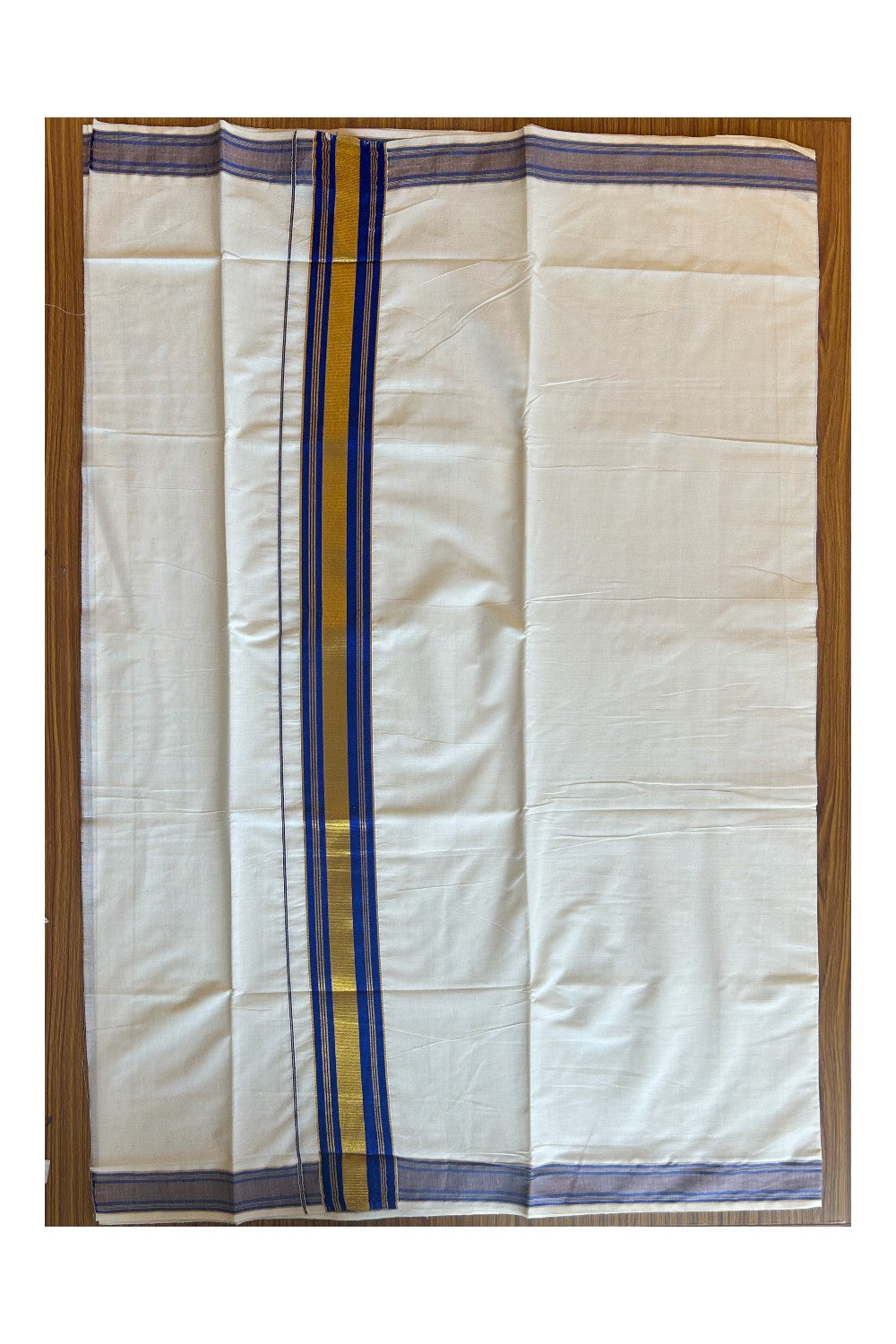 Kaitharikada Kerala Cotton Saree 4 inch Blue & Kasavu - 4KK303VIN
