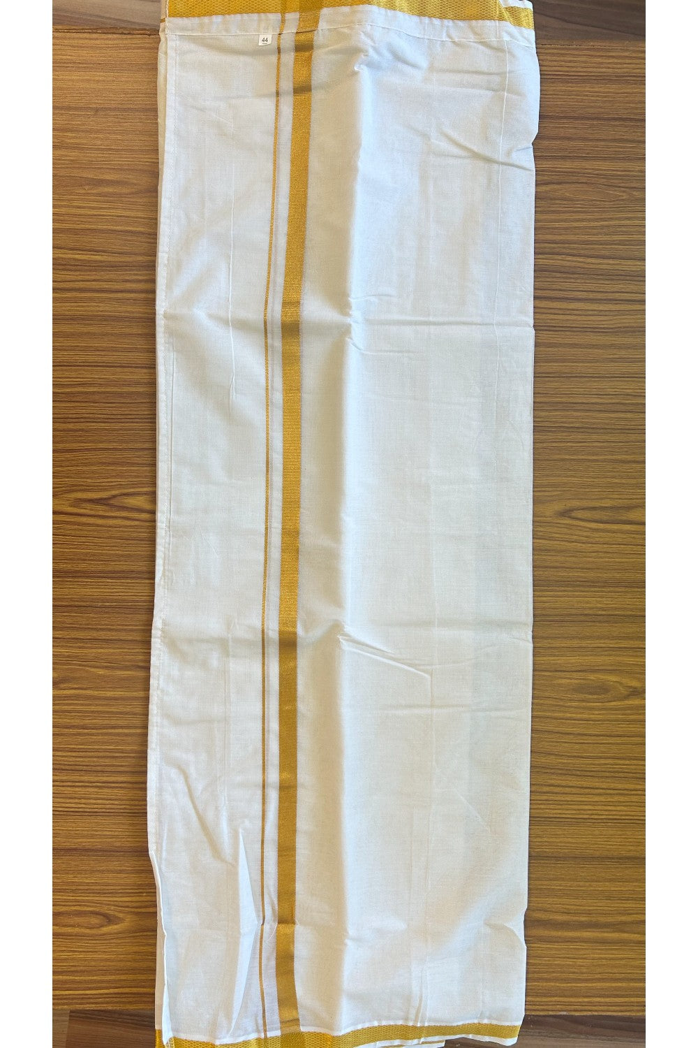 KaithariKada Balaramapuram 100% Pure Cotton SINGLE Off white VELCRO Mundu/Dhoti  - 1.5inch Gold Kasavu kara (2 metre / 4 muzham)- 4KK5016KK