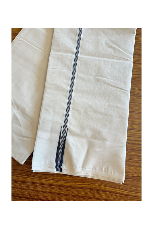 SHORT DHOTI SPECIAL! Kaitharikada.com - 19% DISCOUNT ! KaithariKada Balaramapuram 100%  COTTON DOUBLE OFF WHITE - (Unbleached) Mundu/Dhoti-100X100- 0.75 Inch Kara & 46 inches Height Puliyilakkara Black Striped Chutty  - 4KK5079ASH