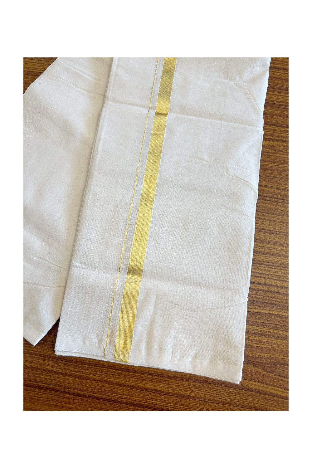 25% Discount !! KaithariKada HANDLOOM Millpaav Balaramapuram - 100% PURE Cotton Off white (Unbleached) Double Mundu/Dhoti - 1.25 inch Kasavu Kara - 4KK5082RAM