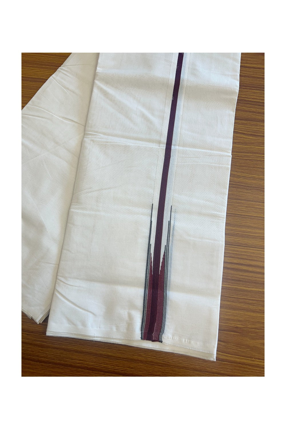 DMK Veshti - SHORT DHOTI SPECIAL! Kaitharikada.com - 27% Discount! Balaramapuram Double Off white - (Unbleached) Mundu/Dhoti - 100X100 - 1.25 inch Kara & 46 inches Height  Puliyilakkara Maroon & Black Striped Chutty Kara - 4KK5104ASH