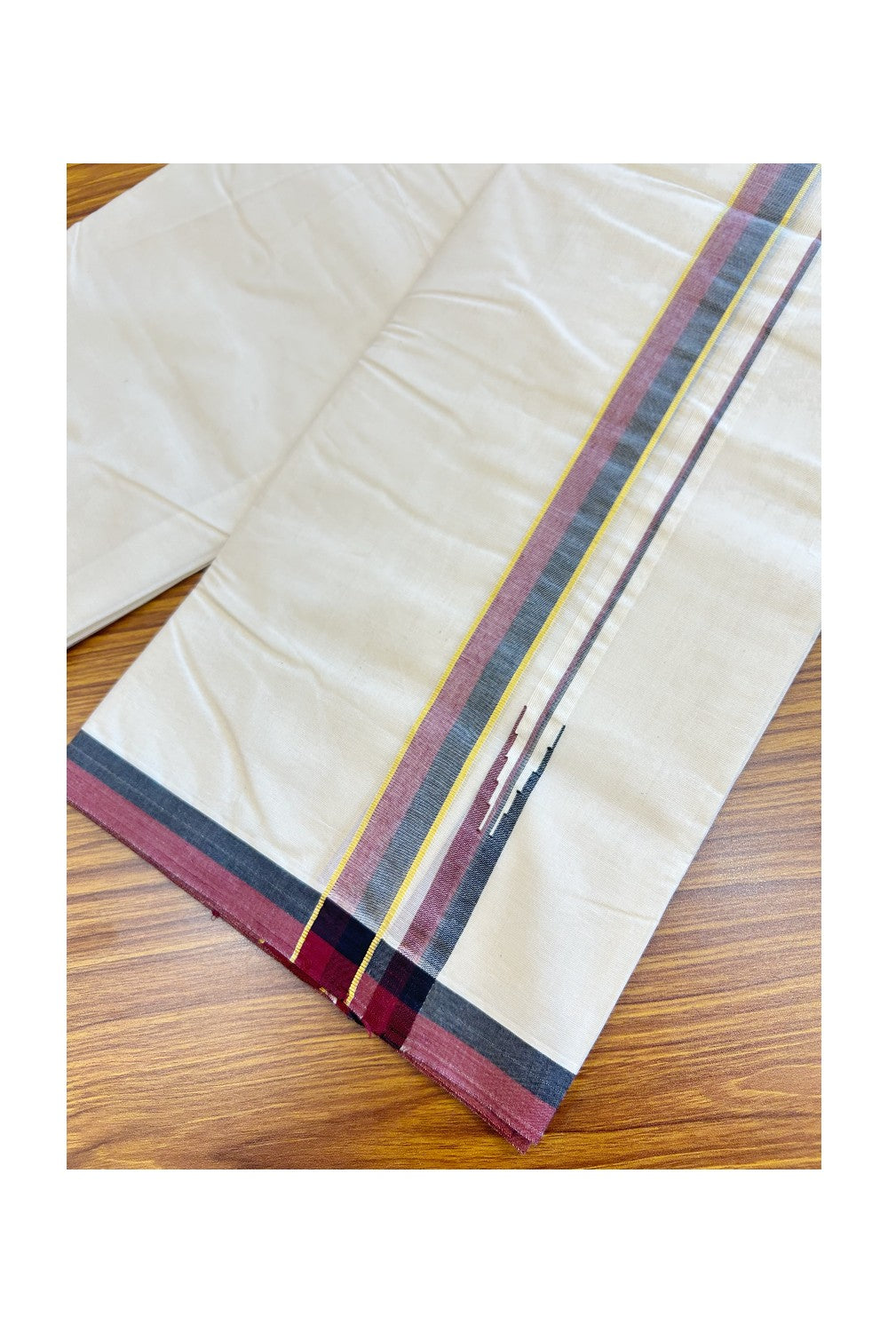 DMK Veshti - 26% Discount !! KaithariKada Balaramapuram Double Off white - (Unbleached) Mundu/Dhoti - 100X100 - 1.15 inch Puliyilakkara Kasavu Maroon & Black Chutty Kara 3.80 meters (8 Muzham) - 4KK5125ASH