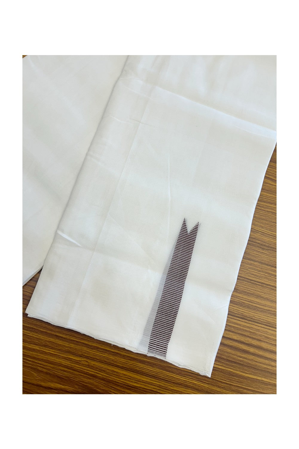 25% Discount!! NEW ULTRA PURE WHITE HANDLOOM Balaramapuram - 100% Mercerised Cotton Double Mundu/Dhoti - 120 twisted warp x 80s weft - 0.75 inch Puliyilakkara Maroon Striped Chutty Kara- 4KK5200REA