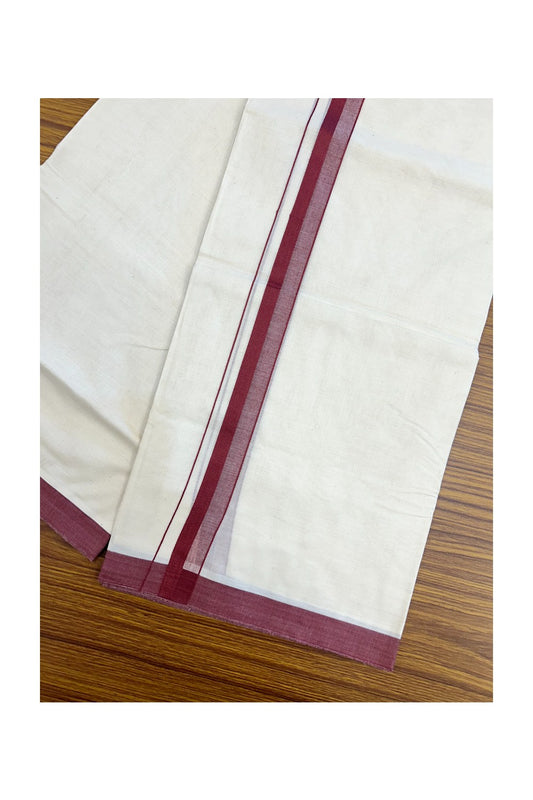 24% Discount ! KaithariKada Balaramapuram 100% Cotton Double OFF WHITE- (Unbleached) - Mundu / Dhoti- 100x80 - 1.5 inch Maroon Kara - 4KK5214 MC
