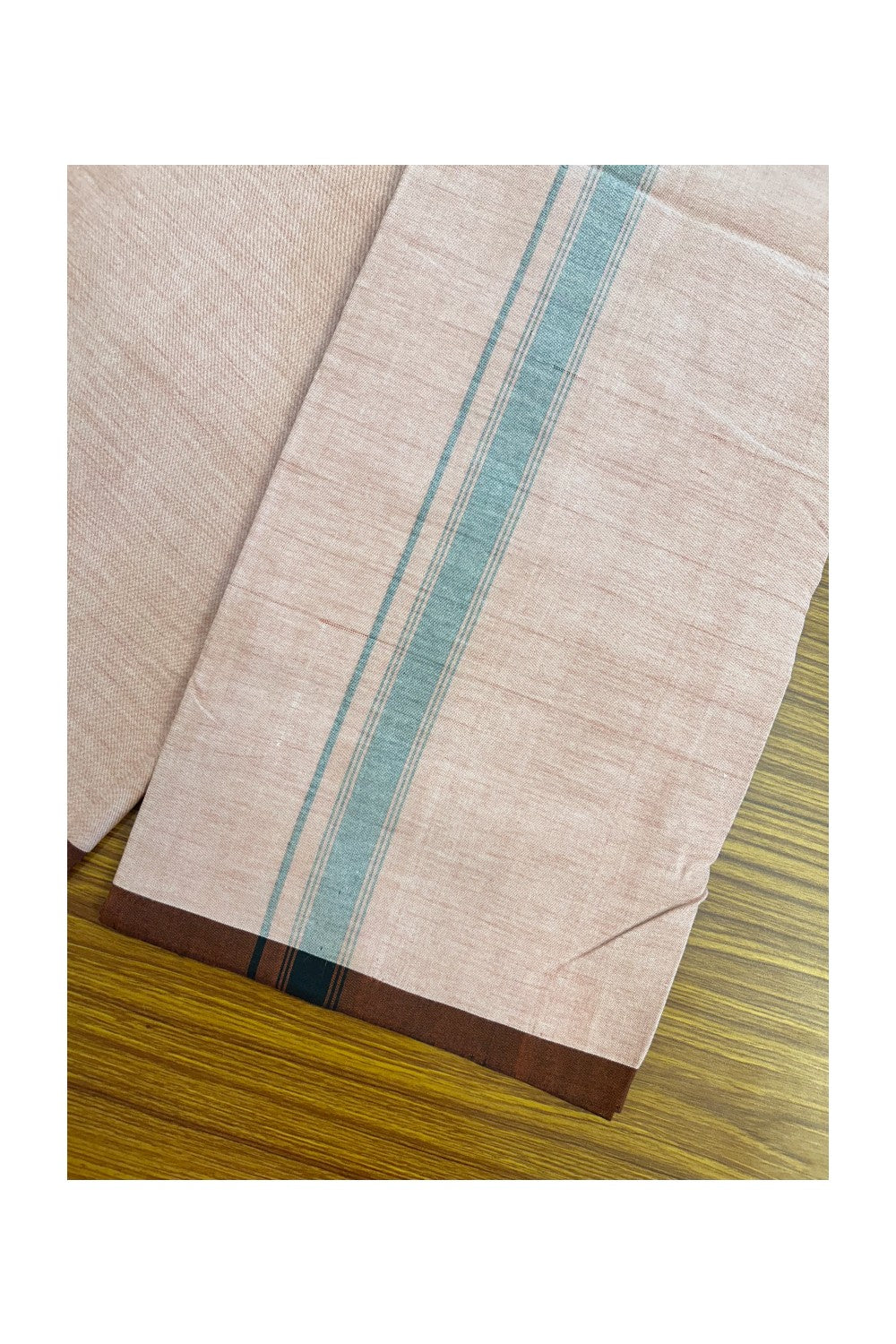 25% Discount ! KaithariKada 100% Cotton Balaramapuram HANDLOOM Single Mundu/Dhoti - Dark Peach Shaded COLOUR BODY & 1.25 inch Black Striped Kara (2 meter / 4 muzham) - 4KK5225KAI